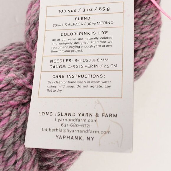 American Liyf Yarn by Long Island Yarn & Farm Ltd Ed Alpaca Merino Pink Is LIYF - Picture 4 of 4